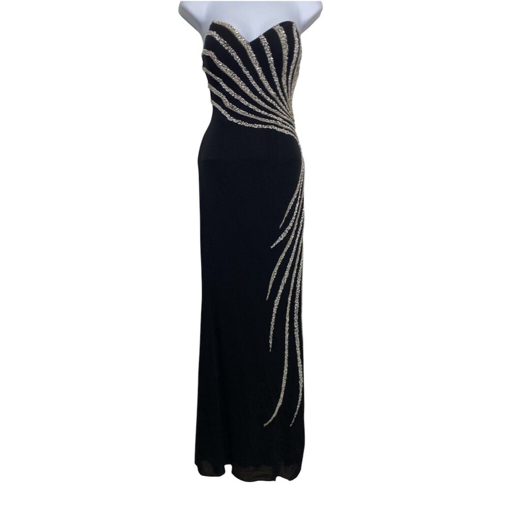 Vtg  Mike Benet Formals Dress Size 4 Black Sleeveless Beaded Evening Gown Prom